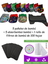 Cargar imagen en el visor de la galería, 5-Pack. Kit Pañales forro interno carbón de bambú