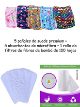 Cargar imagen en el visor de la galería, 5-Pack. Kit de Pañales ecológicos tela Toque Seco