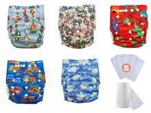 Cargar imagen en el visor de la galería, 5-Pack. Kit de Pañales ecológicos tela Toque Seco