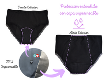 Cargar imagen en el visor de la galería, EcoCarinho. Braga menstrual reutilizable de algodón color negro. Siéntete súper cómoda, segura y protegida.